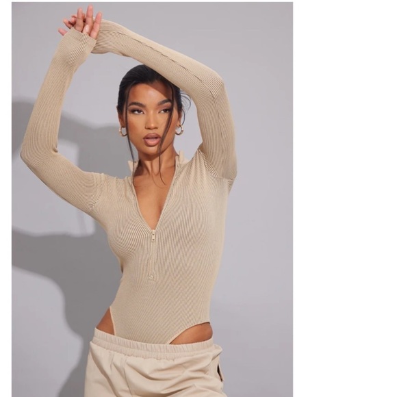Pretty Little Thing Ribbed Long Sleeve Bodysuit Size S - Picture 3 of 14